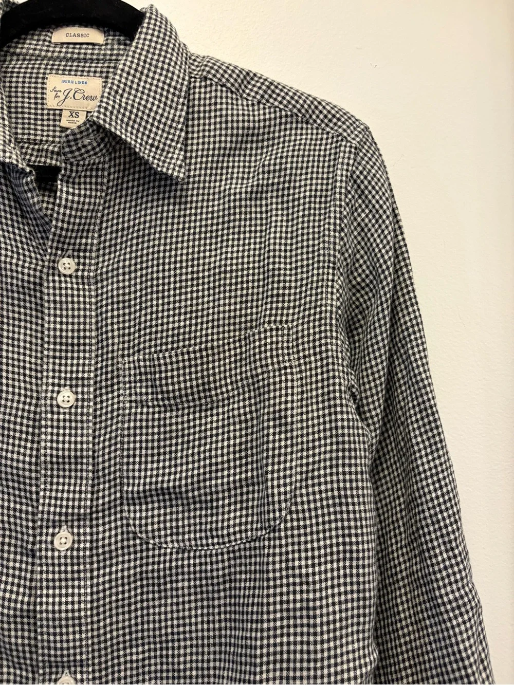 J.Crew Men's 100% Linen Black White Gingham Check Button Down Shirt Size XS